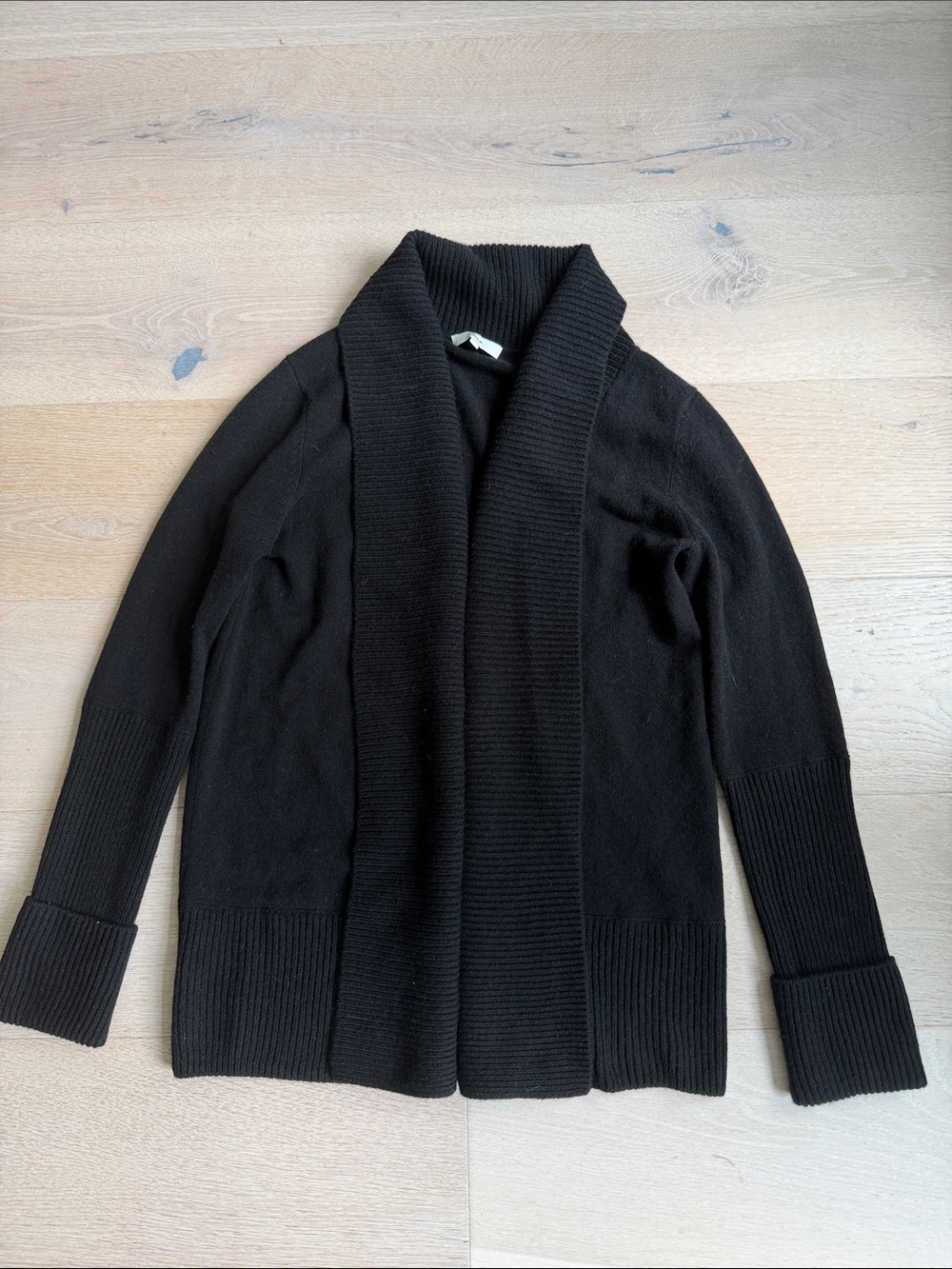 Vince women’s wool/ cashmere Black Open-Front Shawl Collar Cardigan sz small